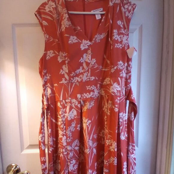 NORTHSTYLE DRESS Size 14 NEW Orange white floral NEW lined bodice Ties - Picture 1 of 9